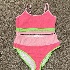 Pink Lily Hot Pink and Neon Green Bikini Set